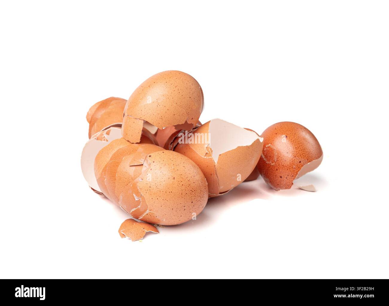 Broken Egg Shell Isolated, Crushed Eggshell, Calcium Supplement, Cracked Eggshells, Natural Compost Ingredient, Broken Egg Shells on White Background Stock Photo