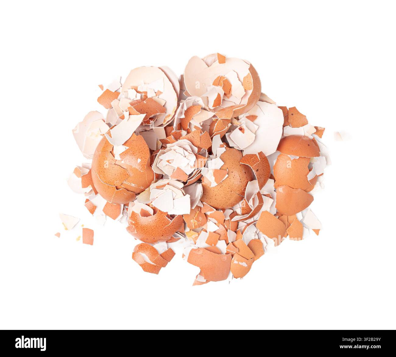 Broken Egg Shell Isolated, Crushed Eggshell, Calcium Supplement, Cracked Eggshells, Natural Compost Ingredient, Broken Egg Shells on White Background Stock Photo