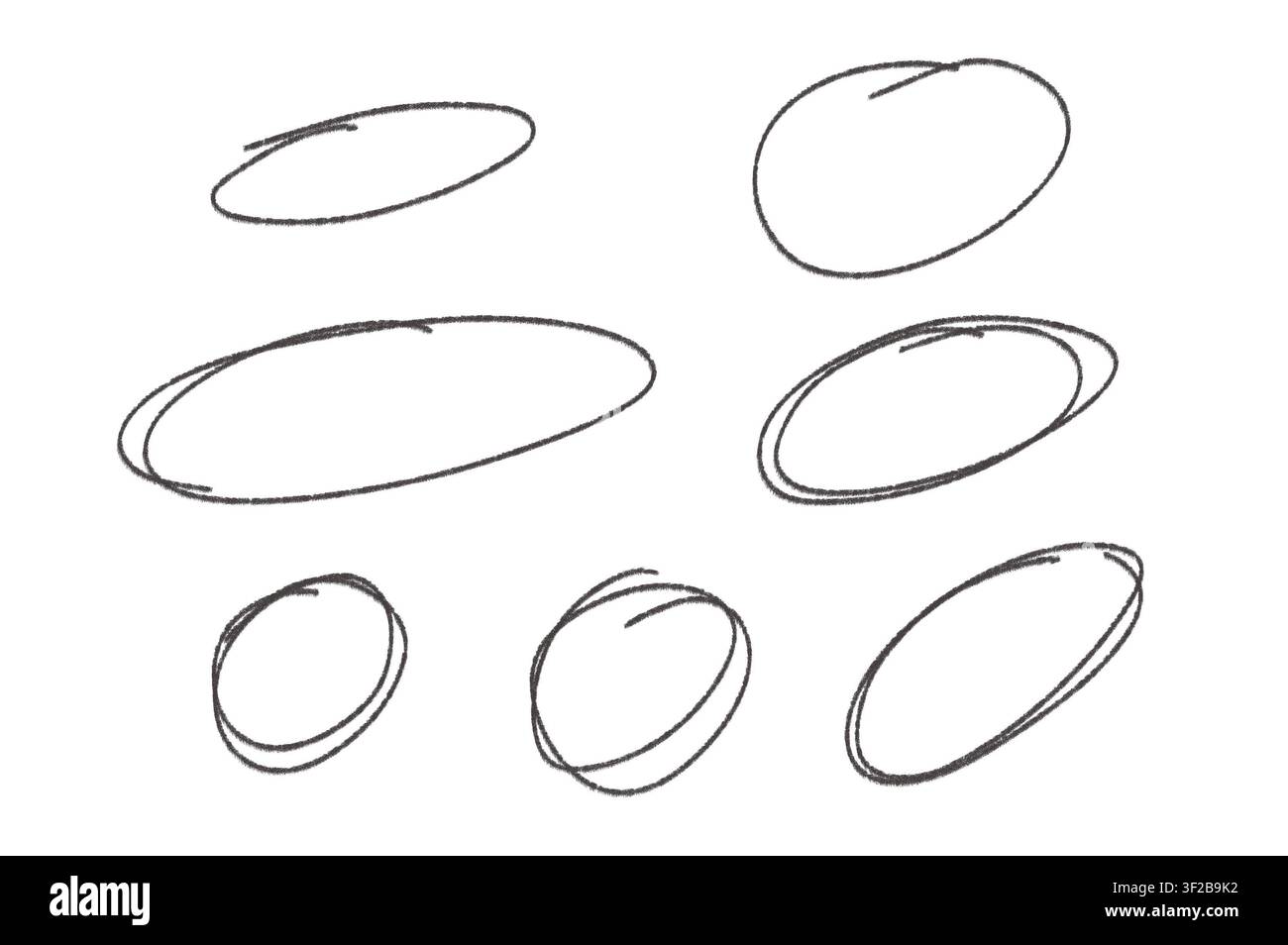 Set of hand drawn pencil oval frames and circle shapes Stock Photo