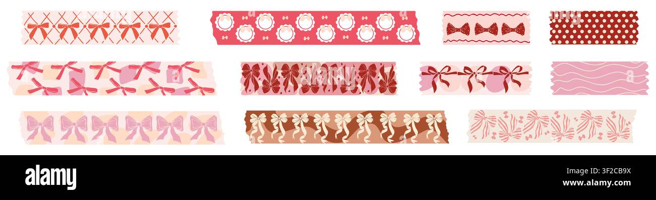 Soft pink washi tapes with playful patterns Stock Vector
