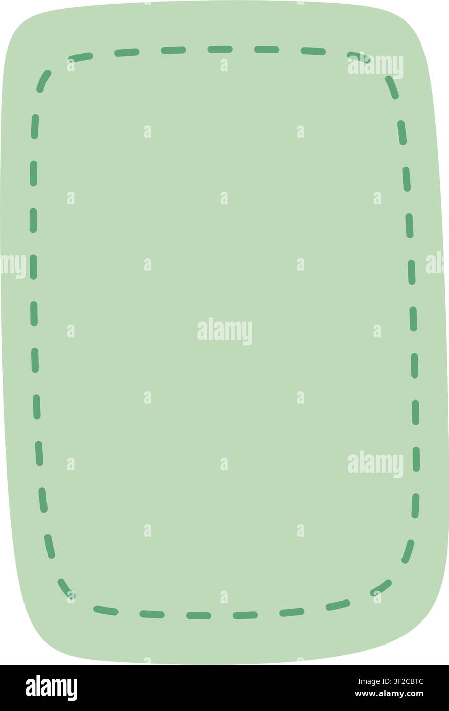 Vertical rounded pastel label vector illustration featuring dashed stitched outline for printable templates. Stock Vector