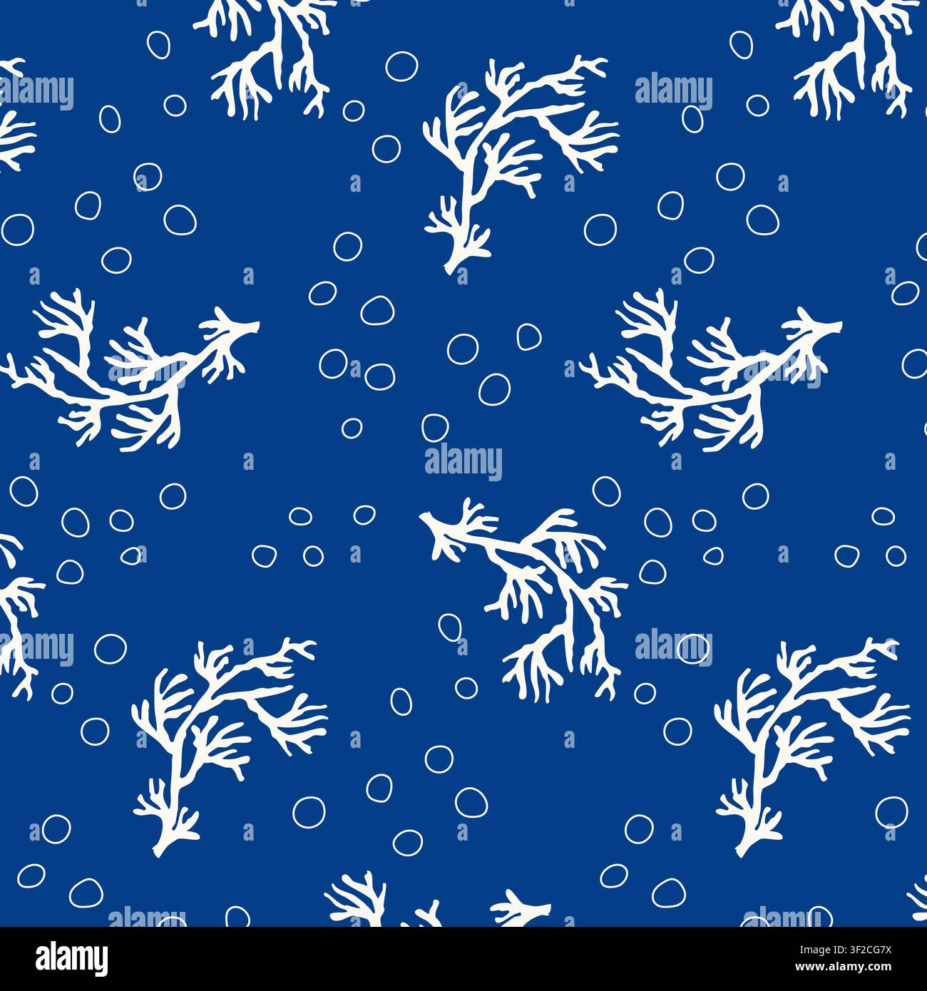 Blue tone organic coral seamless pattern. Stock Vector