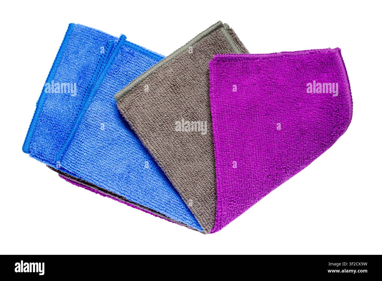 Set of multicolored microfiber cloths on a white background. Microfiber kit isolated Stock Photo