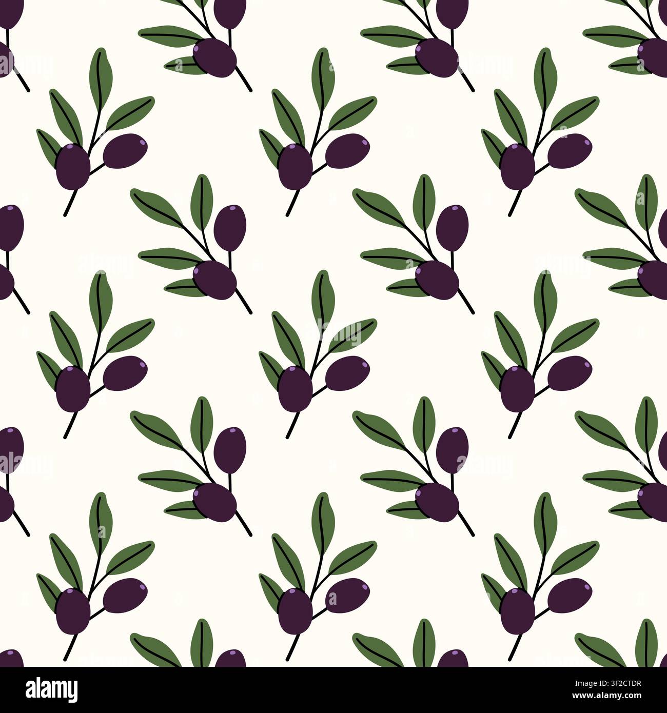 Dark Purple Olive Branch Seamless Pattern Nature Background Stock Vector