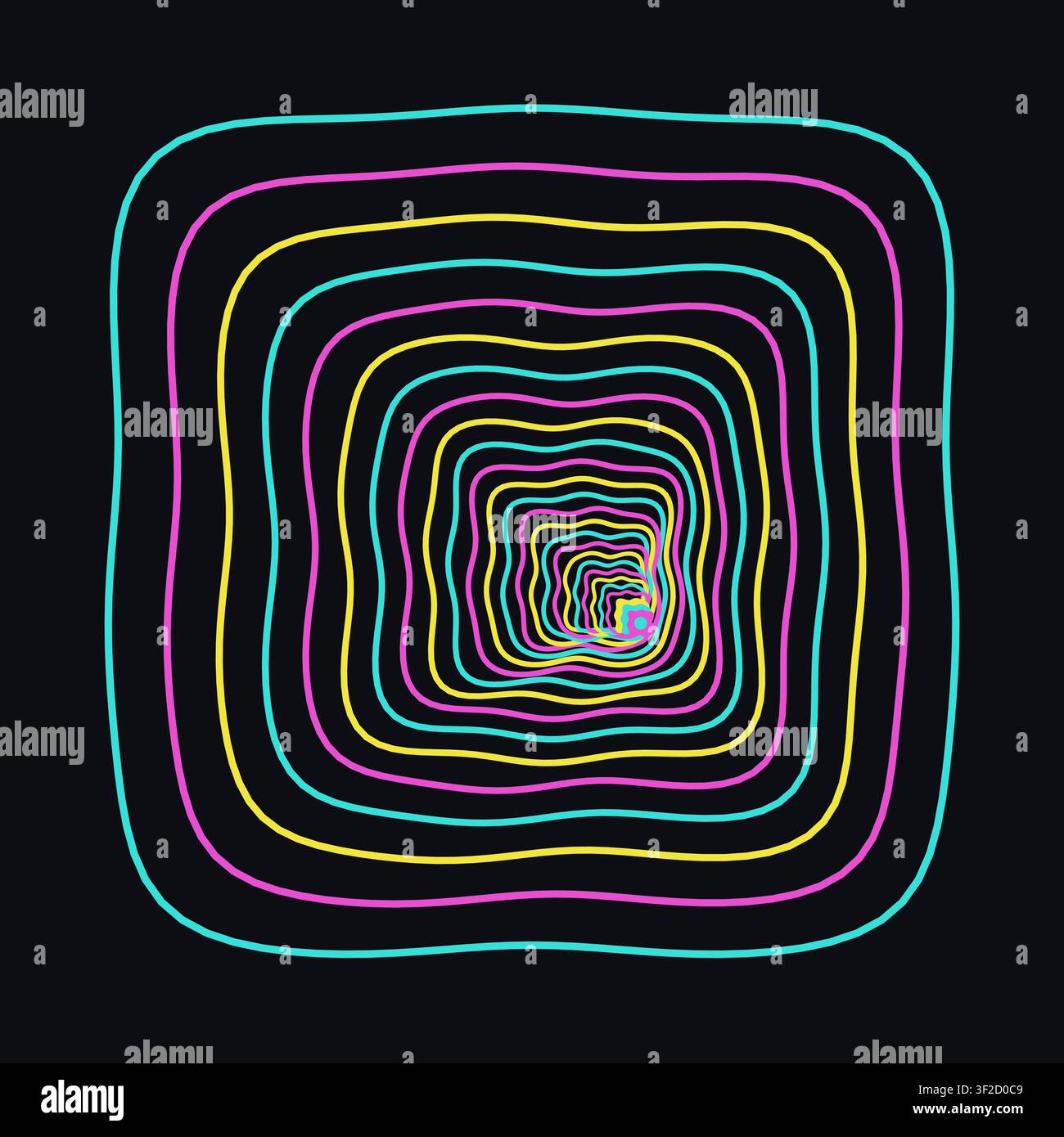 This vector illustration shows a tunnel made of nested outlines that shrink toward a vanishing point. Colors cycle in depth, creating a hypnotic effec Stock Vector