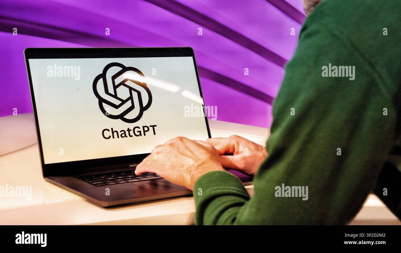 Concept of using Chat GPT artificial intelligence technologies Stock Photo