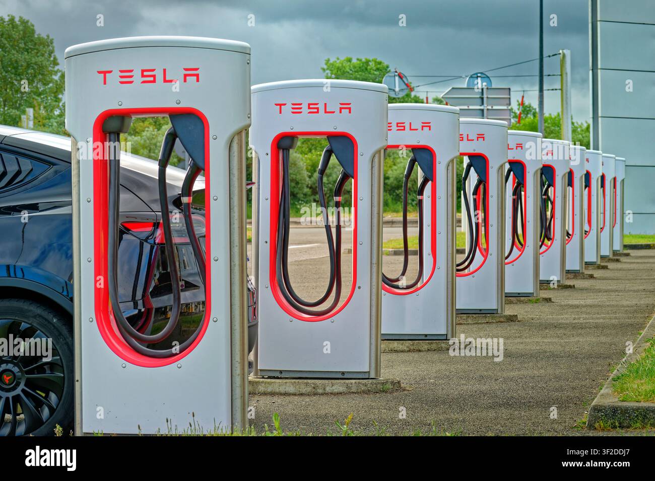 Tesla Electric vehicle charging points. Stock Photo