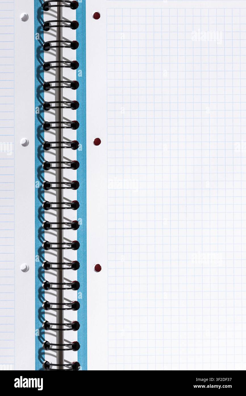 Open squared notebook page presenting blank space for text or drawing Stock Photo