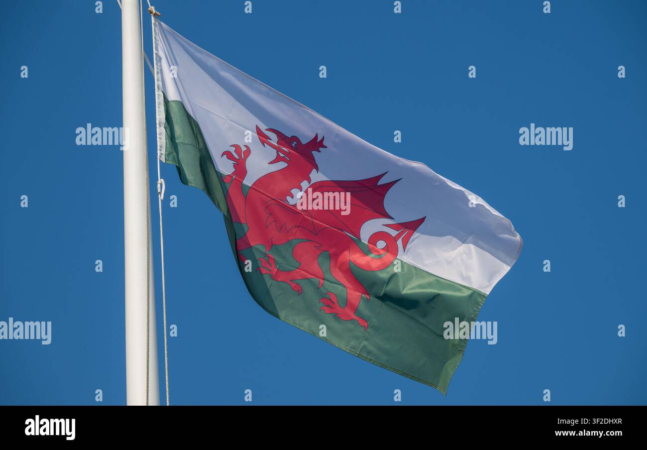 Welsh flag flying Stock Photo