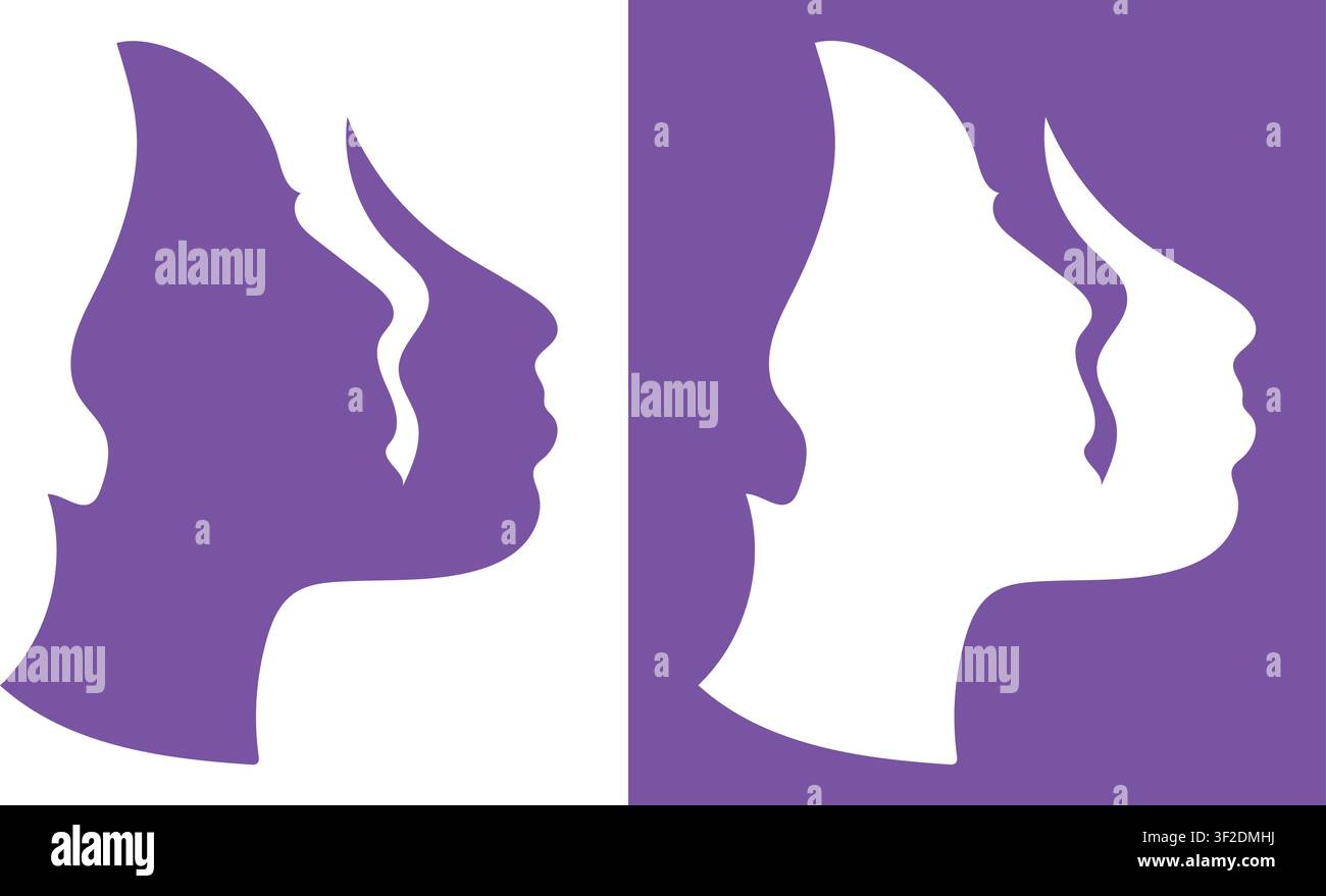 Human Face Silhouette Color Inversion Illustration Set Stock Vector