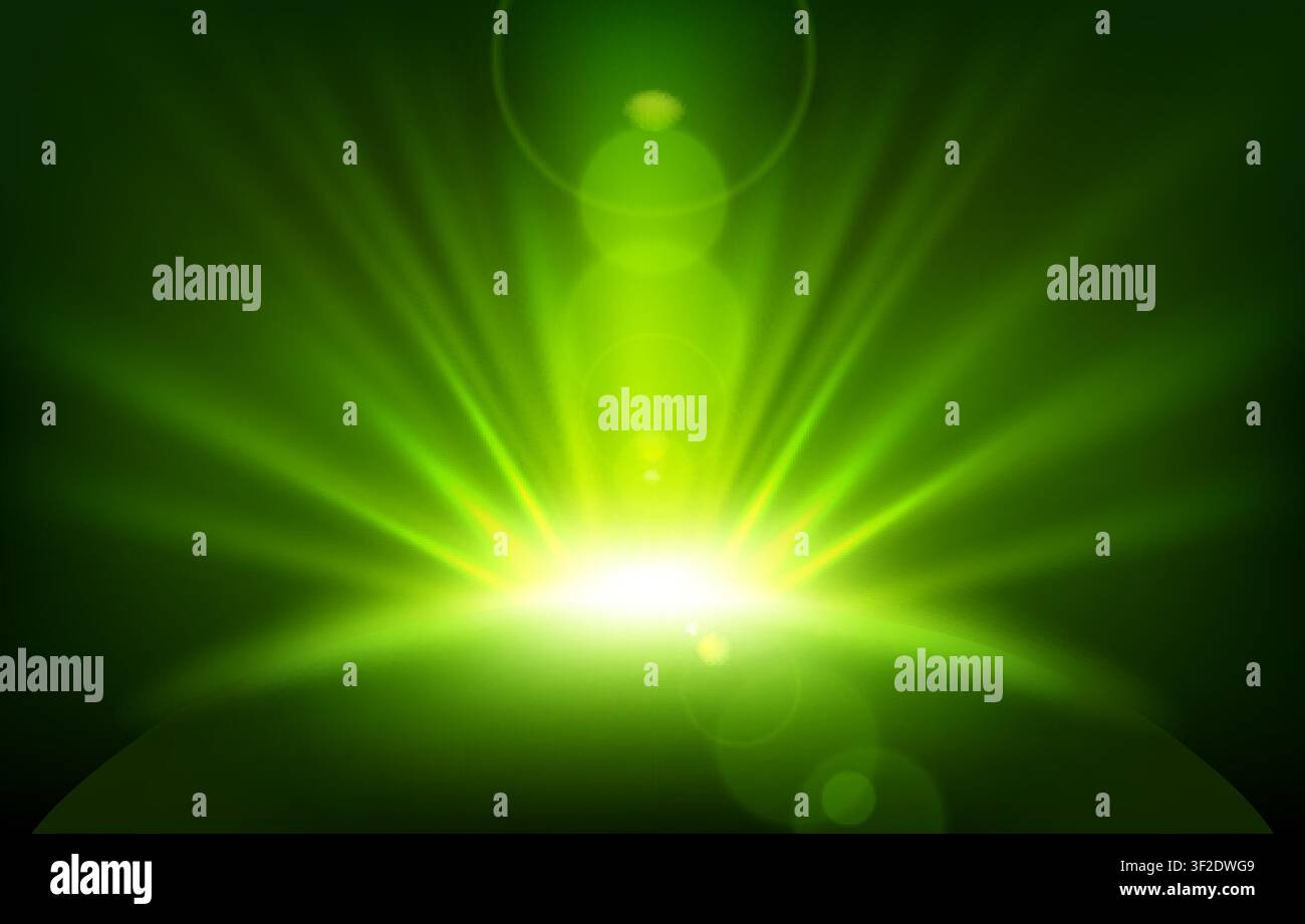 Green Rays with Lens Flare, Vector Illustration Stock Vector