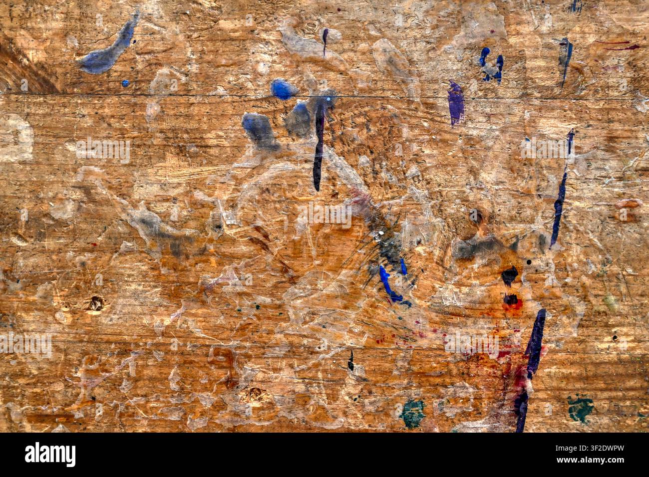 Weathered wooden work bench surface for abstract background texture Stock Photo