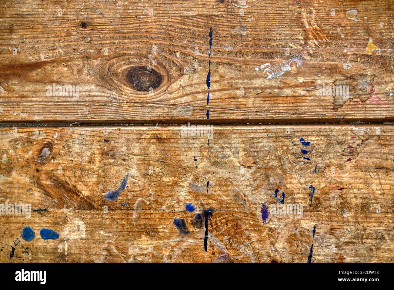Weathered wooden work bench surface for abstract background texture Stock Photo
