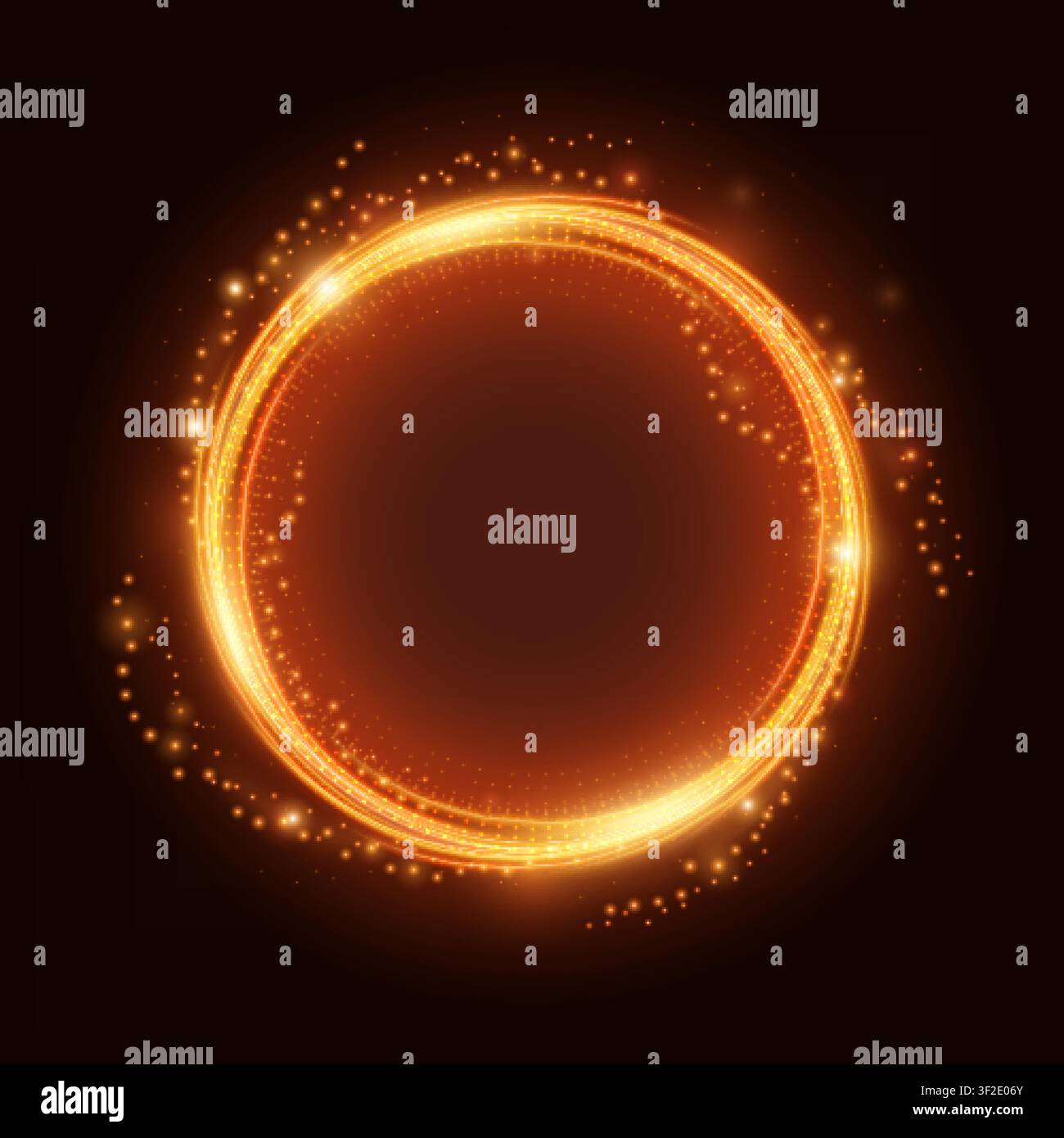 Fire Light Ring with Spark, Isolated on Dark Background, Vector Illustration Stock Vector