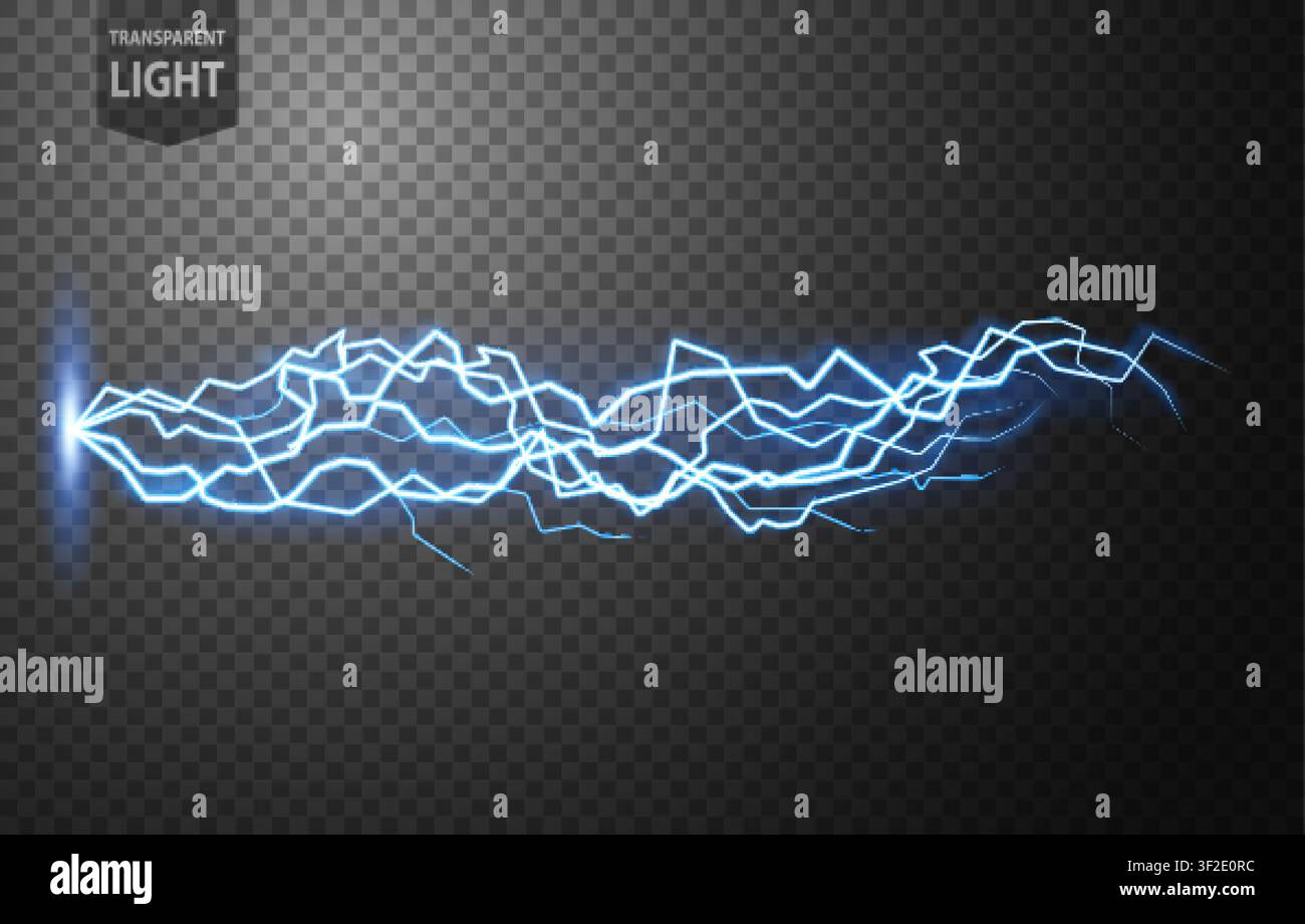 Blue Lightning Flash Bolt, Thunderstorm Effect, Electrical Concepton Tranasparent Background, Vector Illustration Stock Vector