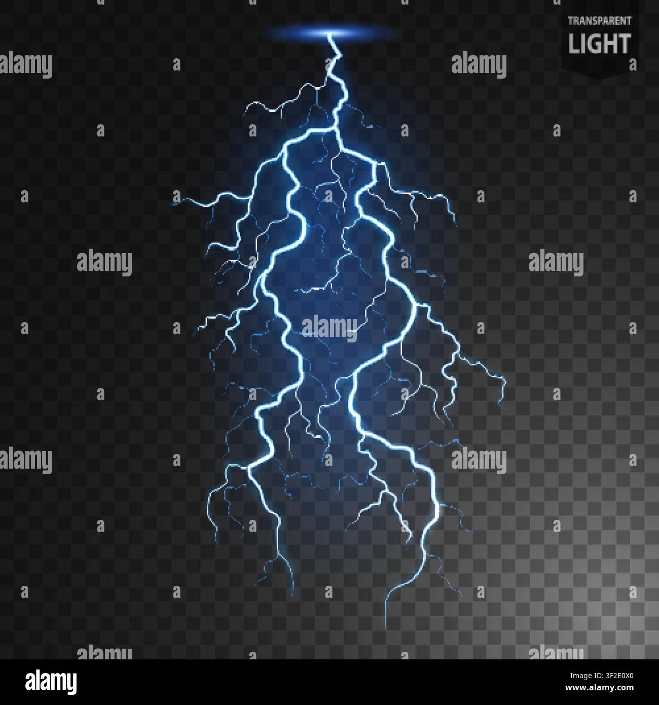 Blue Lightning Flash Bolt, Thunderstorm Effect, Electrical Concept on Transparent Background, Vector Illustration Stock Vector