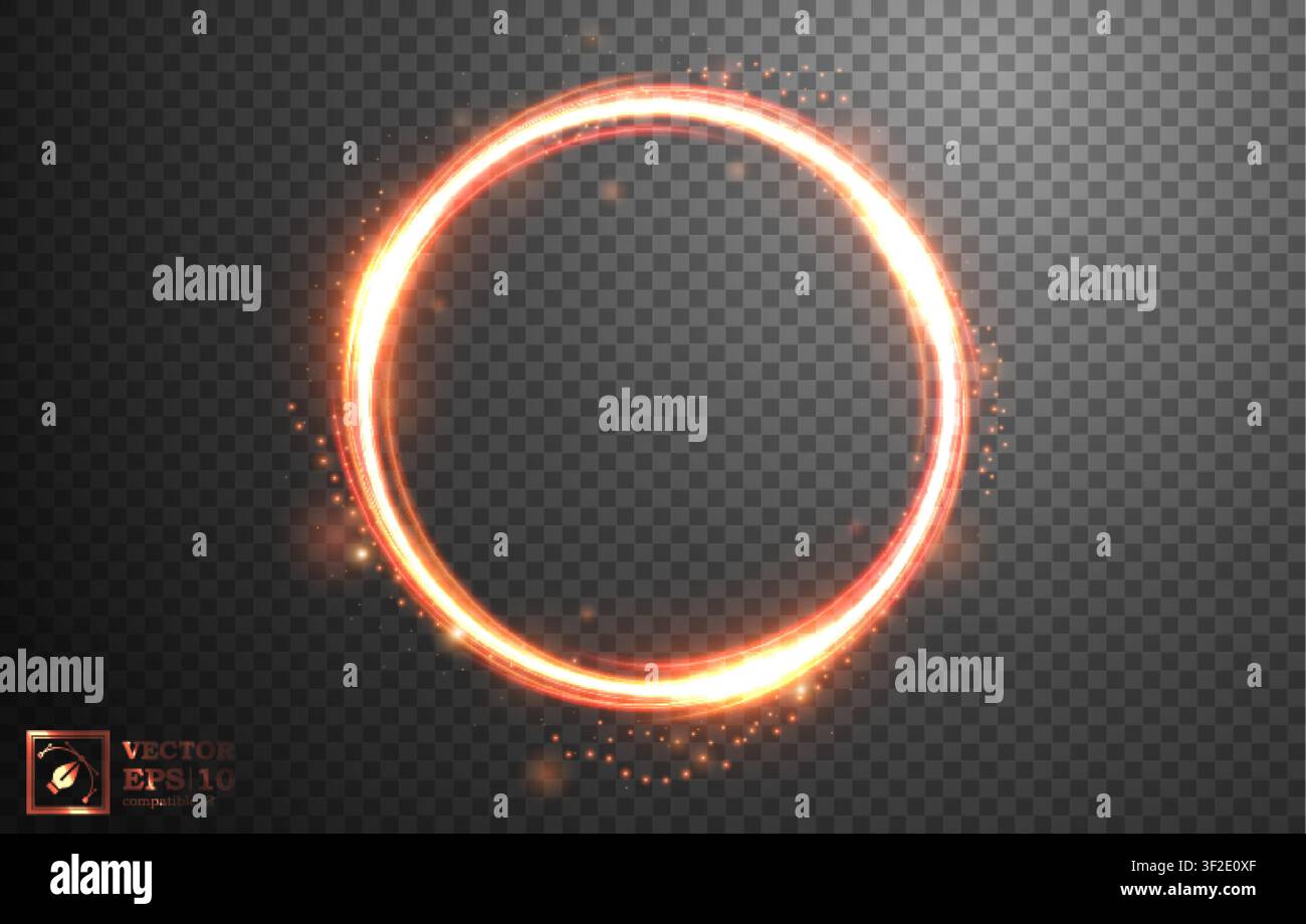 Fire Light Ring with Spark, Isolated on Transparent Pattern, Vector Illustration Stock Vector
