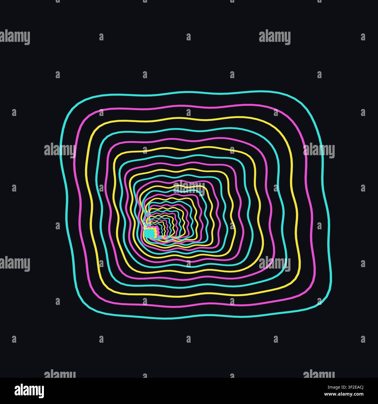 This vector artwork features concentric lines forming a tunnel effect on a dark background. The design showcases multiple colors that create a visual Stock Vector
