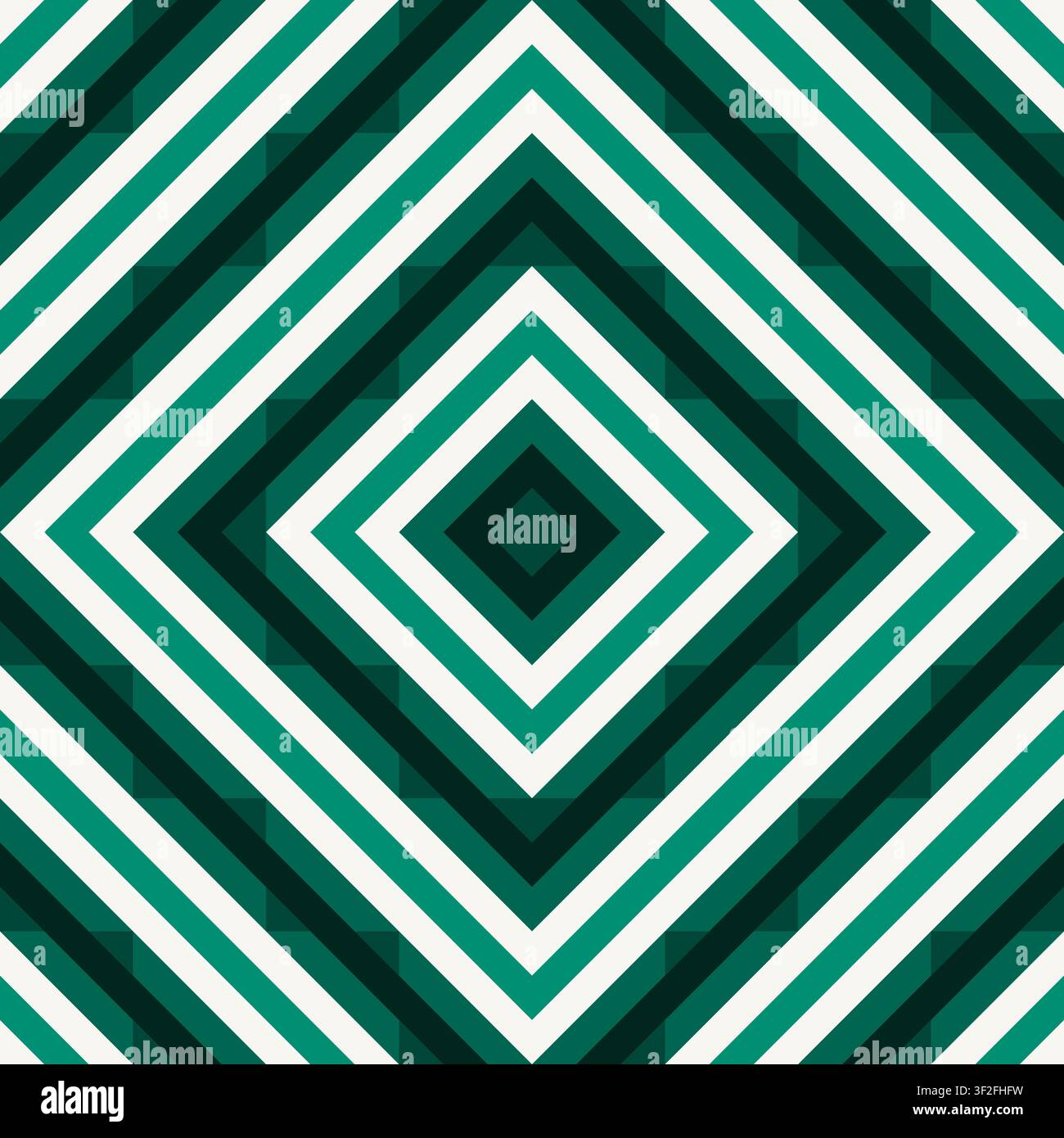 Viridian diamonds, colorful zigzags, diamonds, and optical illusion, seamless geometric vector pattern . Bold abstract design background, fabric, wall Stock Vector