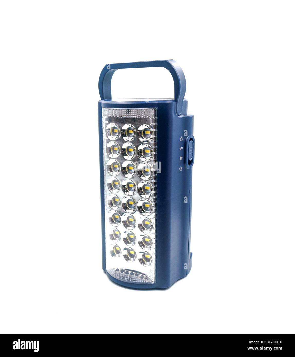 Portable rechargeable LED emergency light on a white background Stock Photo