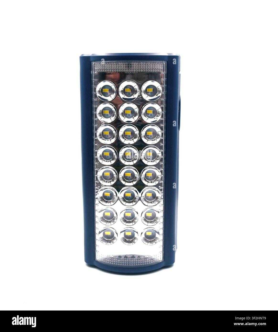 Portable rechargeable LED emergency light on a white background Stock Photo