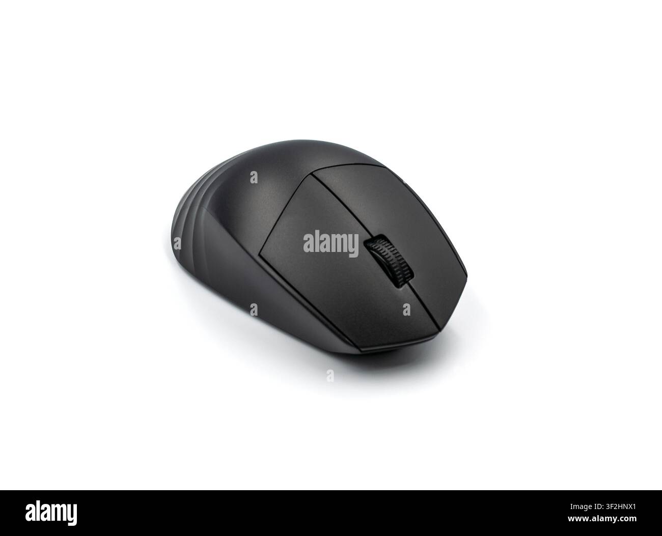 Modern black ergonomic wireless computer mouse on a white background Stock Photo