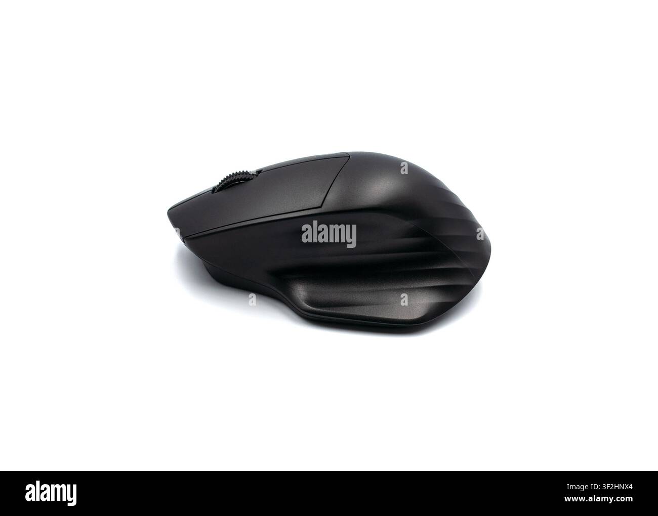 Modern black ergonomic wireless computer mouse on a white background Stock Photo