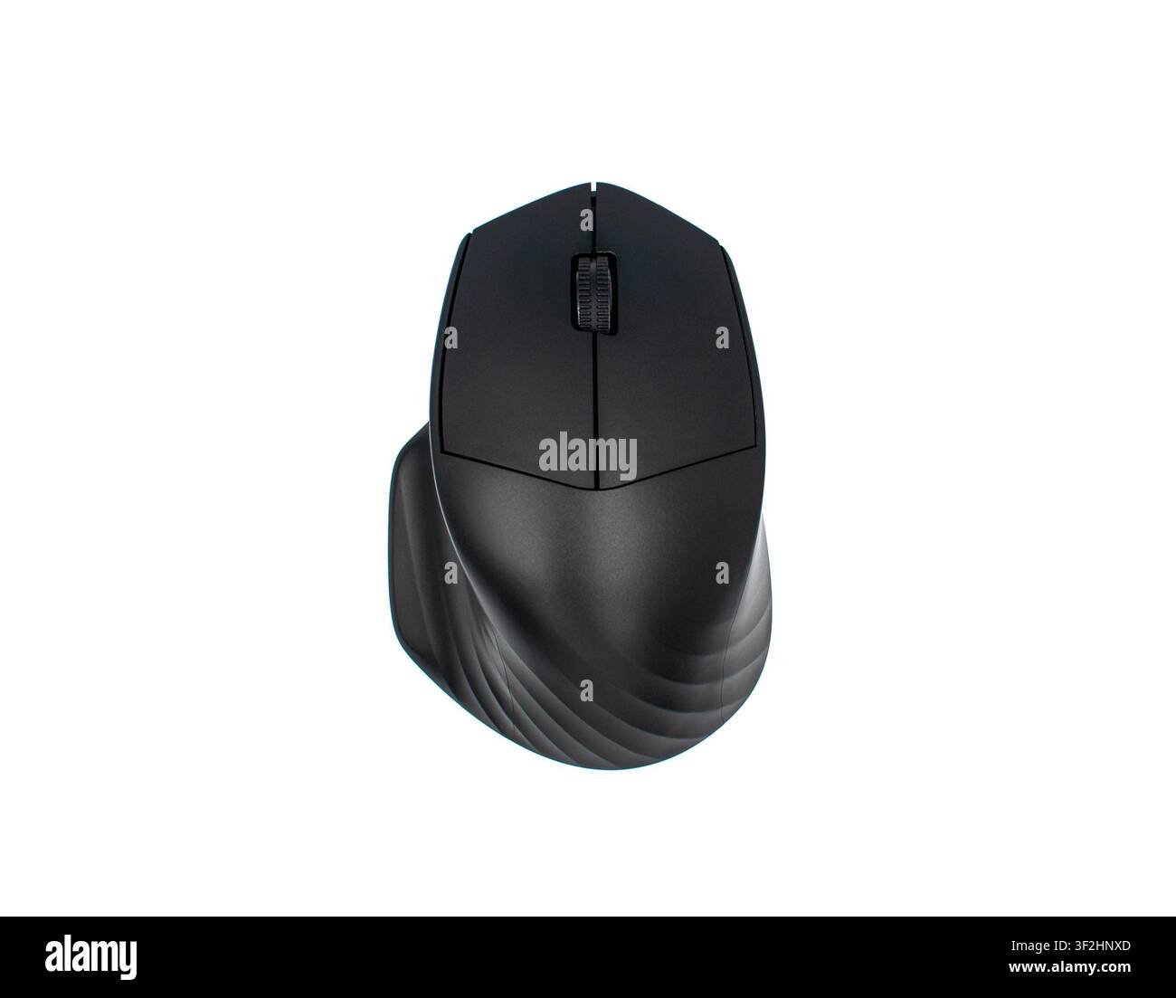 Modern black ergonomic wireless computer mouse on a white background Stock Photo