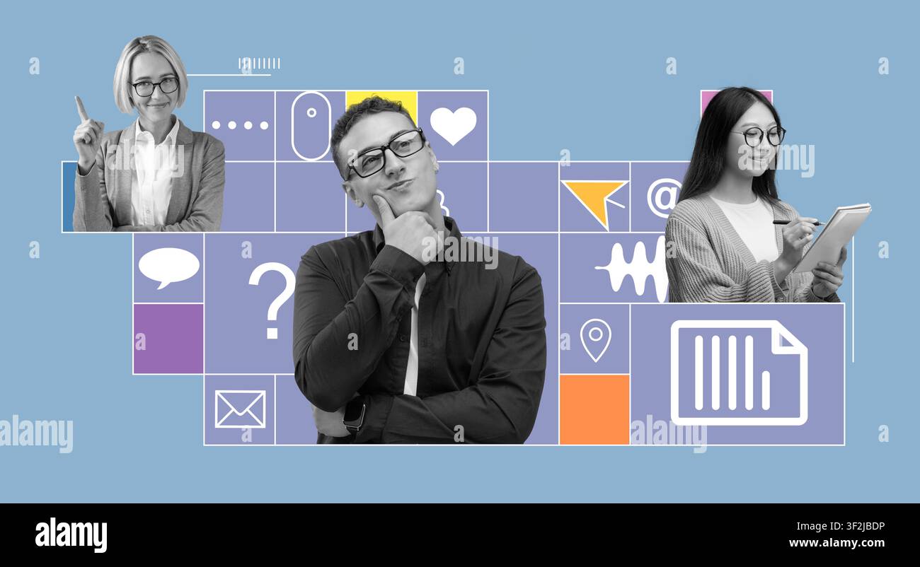 Three Professionals Collaborating In Office, Business Concept Stock Photo
