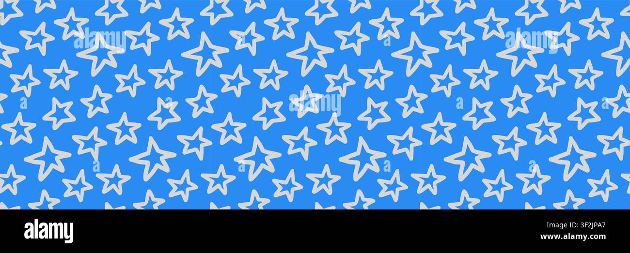 Hand Drawn Doodle Star Seamless Pattern on Blue Background Stock Vector