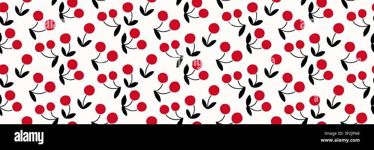 Hand Drawn Cherry Seamless Pattern in Scandinavian Style Stock Vector