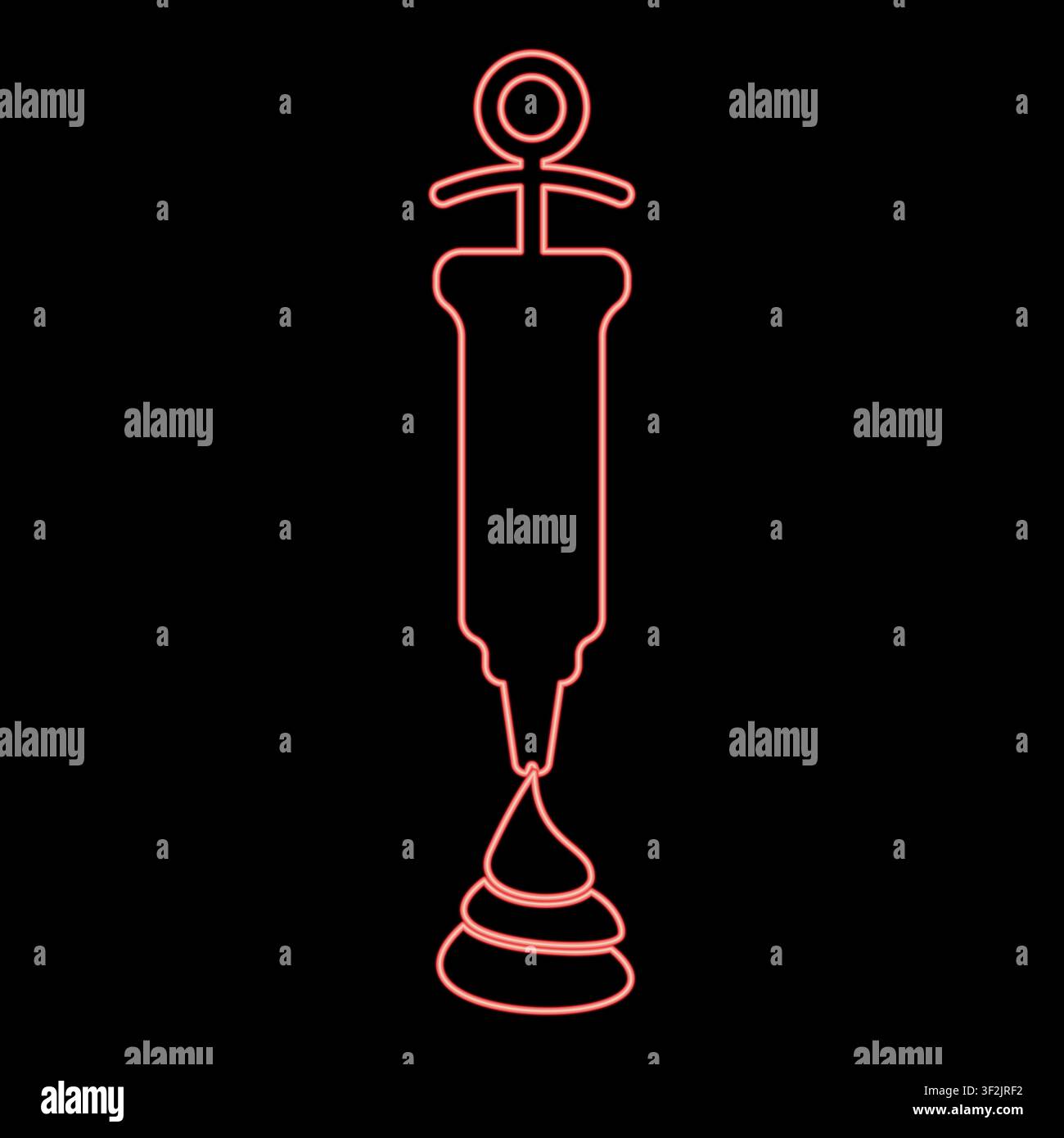 Neon confectionery syringe icing pastry cream swirl custard whipped red color vector illustration image flat style light Stock Vector