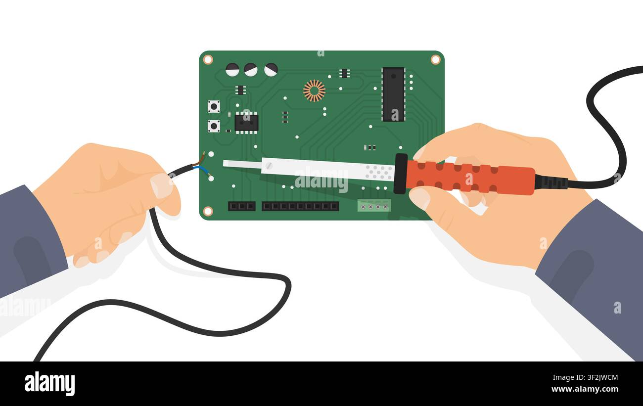 Soldering Circuit Board - Electronics Repair Vector Illustration Stock Vector