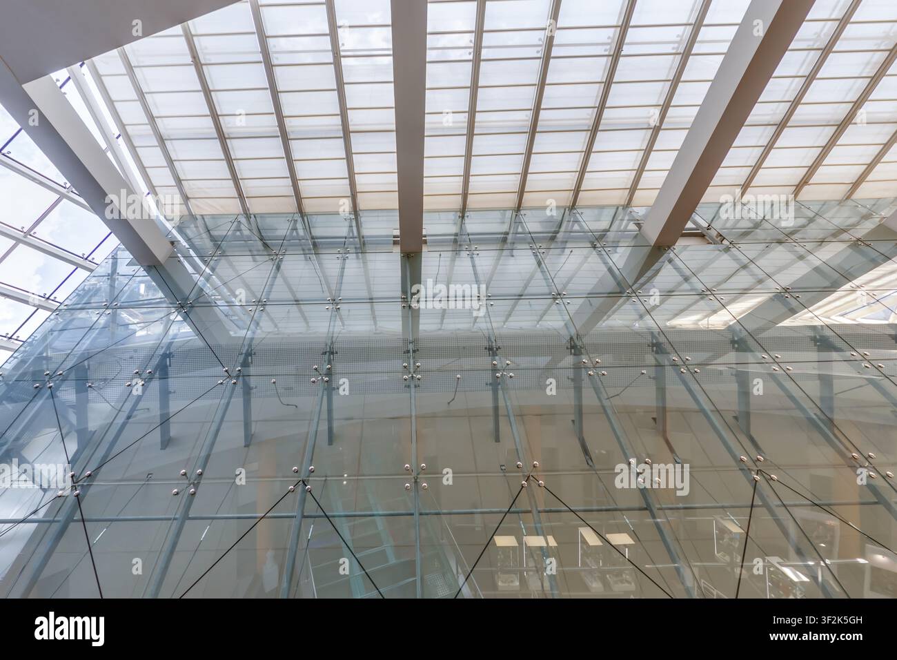 glass ceiling with many frames in a modern building Stock Photo