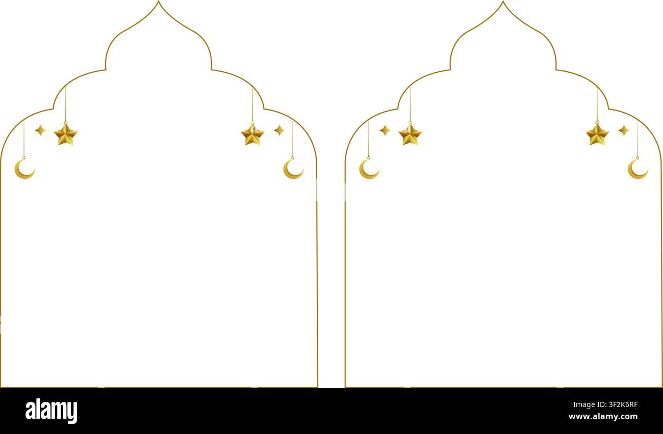 Gold Islamic Arch Frames Illustration Set Stock Vector