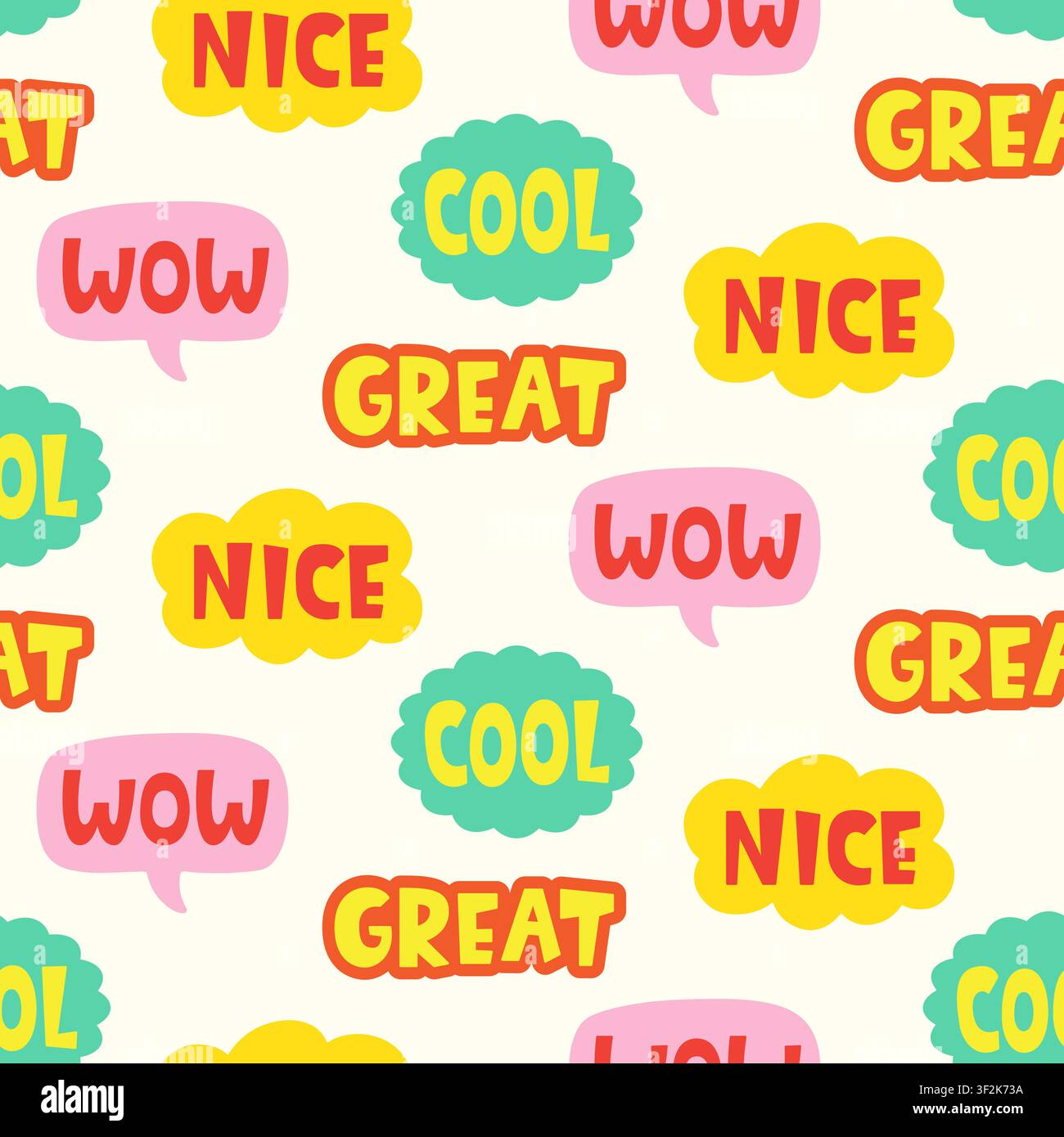 Bright chat bubble word sticker seamless pattern Stock Vector