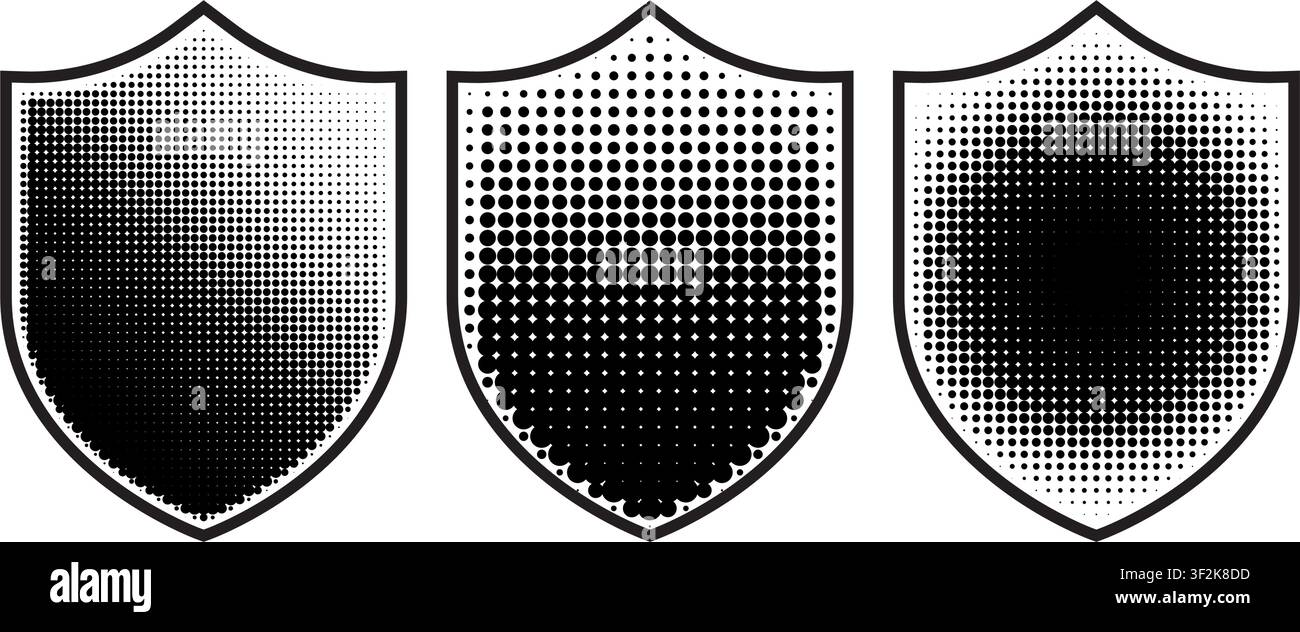Halftone shields presenting varying gradients for security and protection concepts Stock Vector
