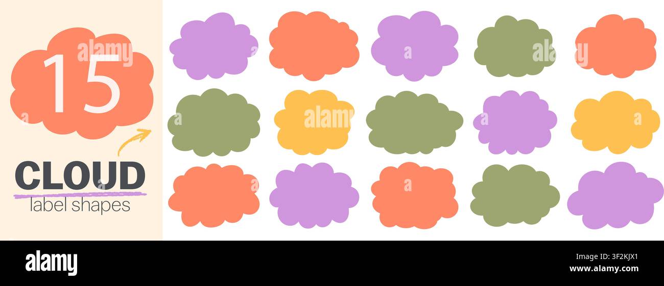 Cloud shaped fluffy frames. Childish speech bubble style labels Stock Vector