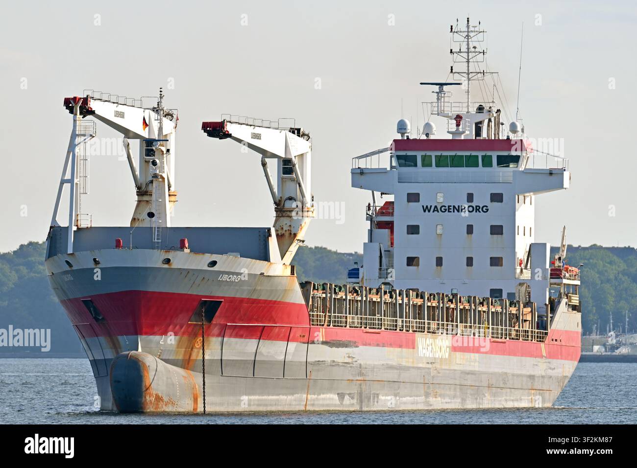 General cargo ship IJBORG at anchor at the Kiel fjord Stock Photo