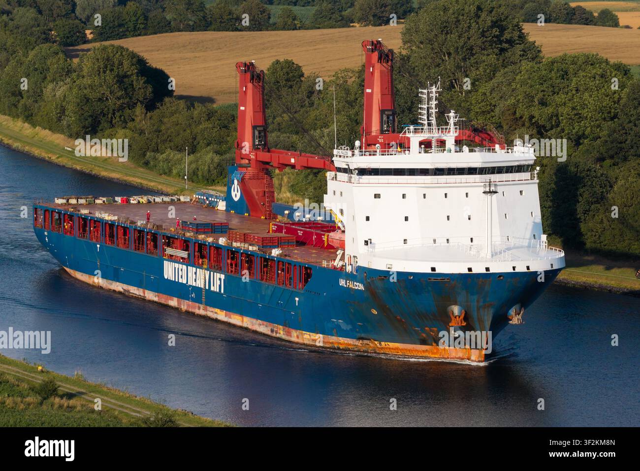 Heavy lift ship UHL FALCON passing the Kiel canal Stock Photo