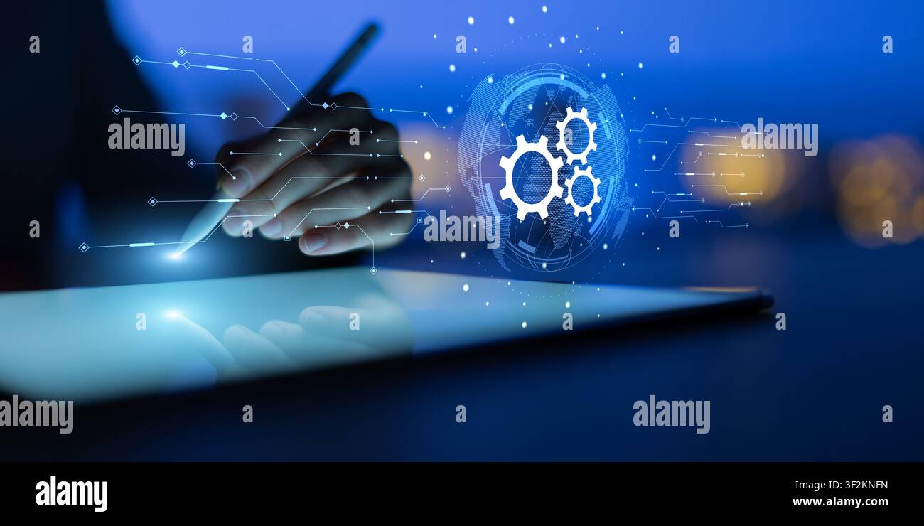 Robotic process automation system for enterprise workflow and process optimization with touchscreen interaction Stock Photo