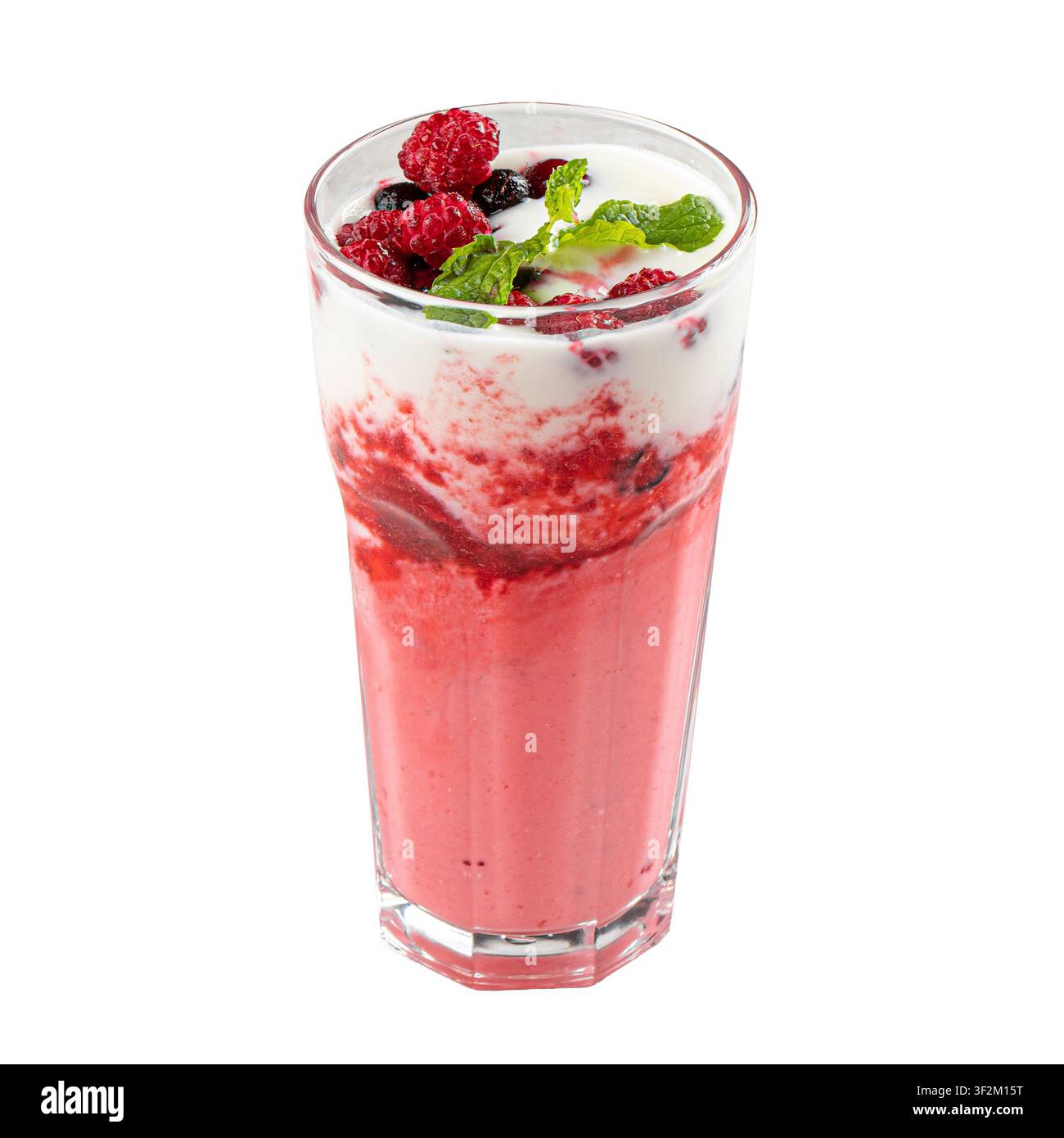 Mixed berry smoothie glass isolated Stock Photo