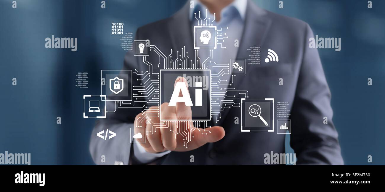 AI artificial intelligence platform for business automation and data analysis with interactive digital interface Stock Photo