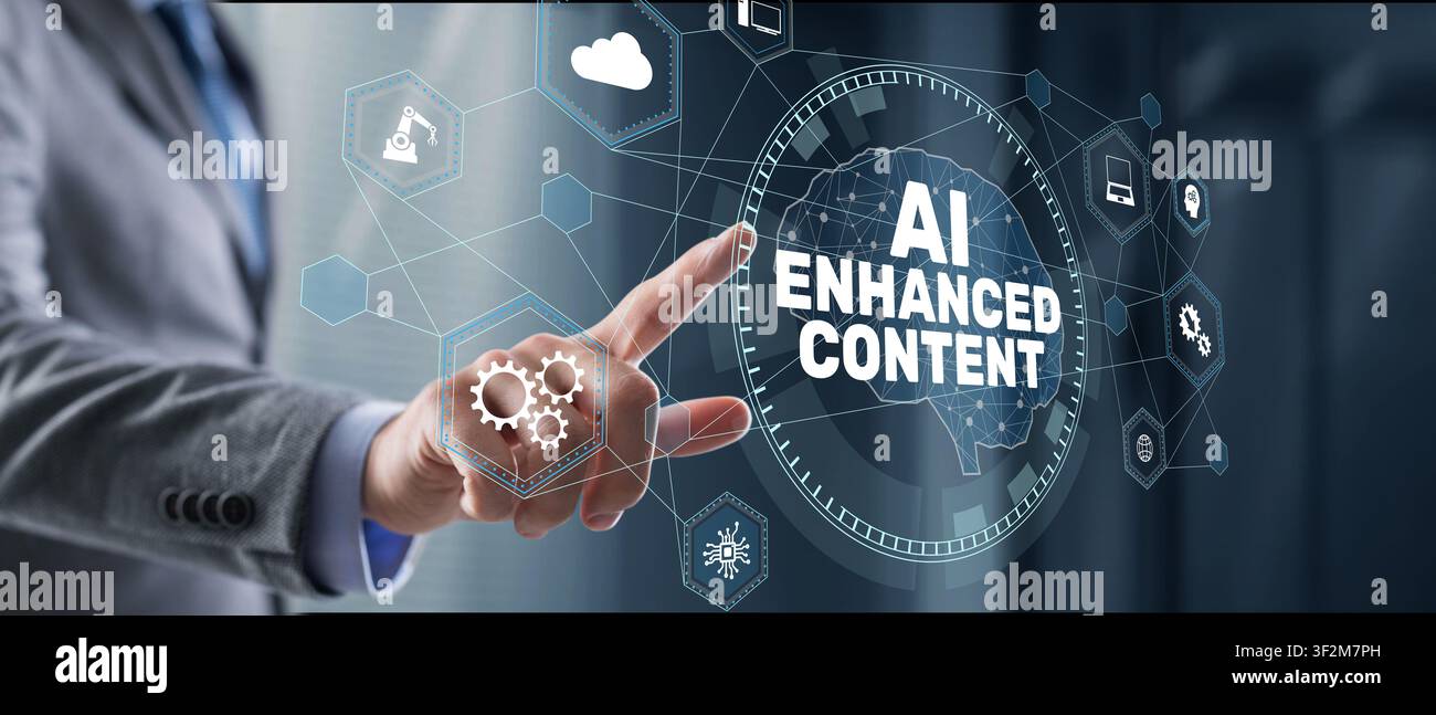 AI enhanced content generation system for digital media and marketing with user interaction and cloud computing Stock Photo