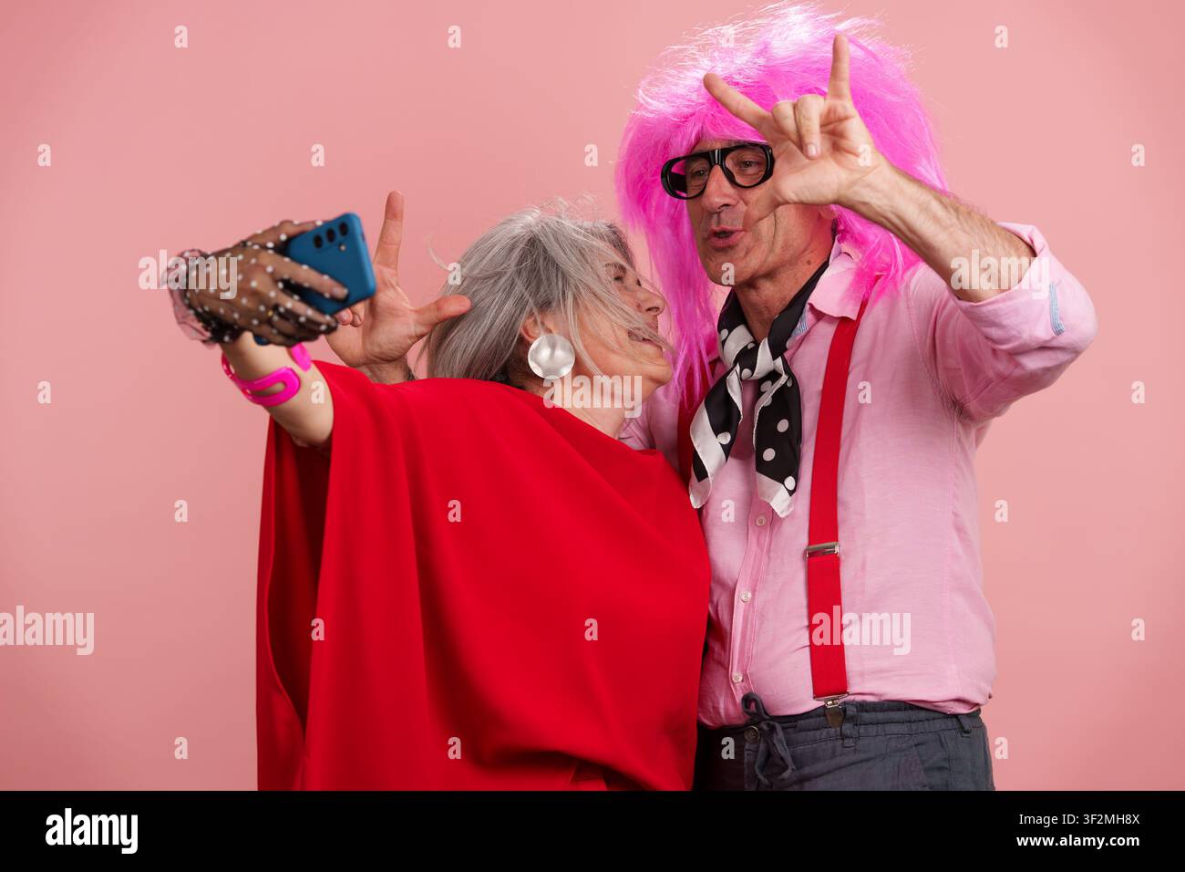 Senior couple having fun taking selfie with phone Stock Photo