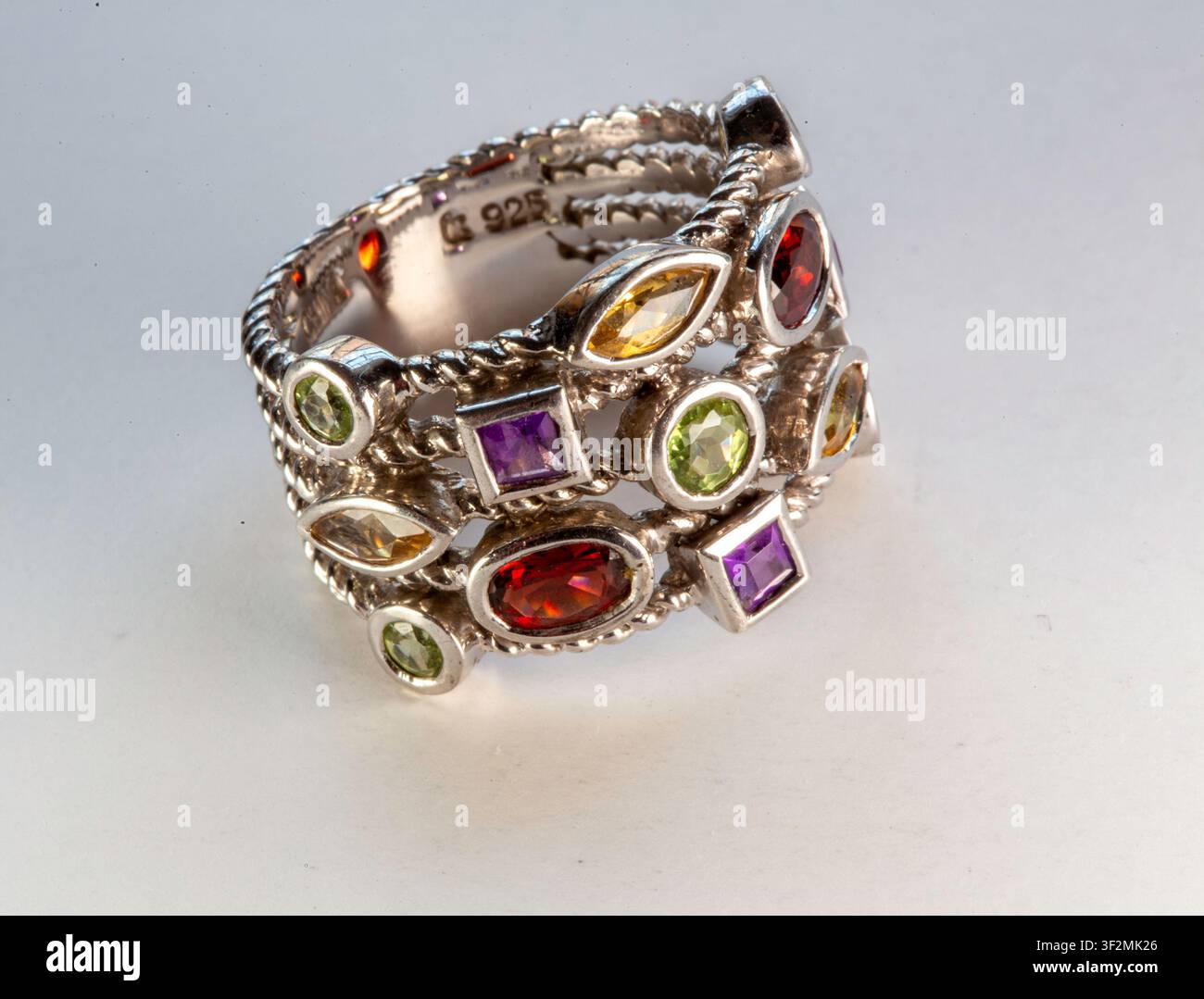Vintage sterling silver multi-stone statement ring. Stock Photo