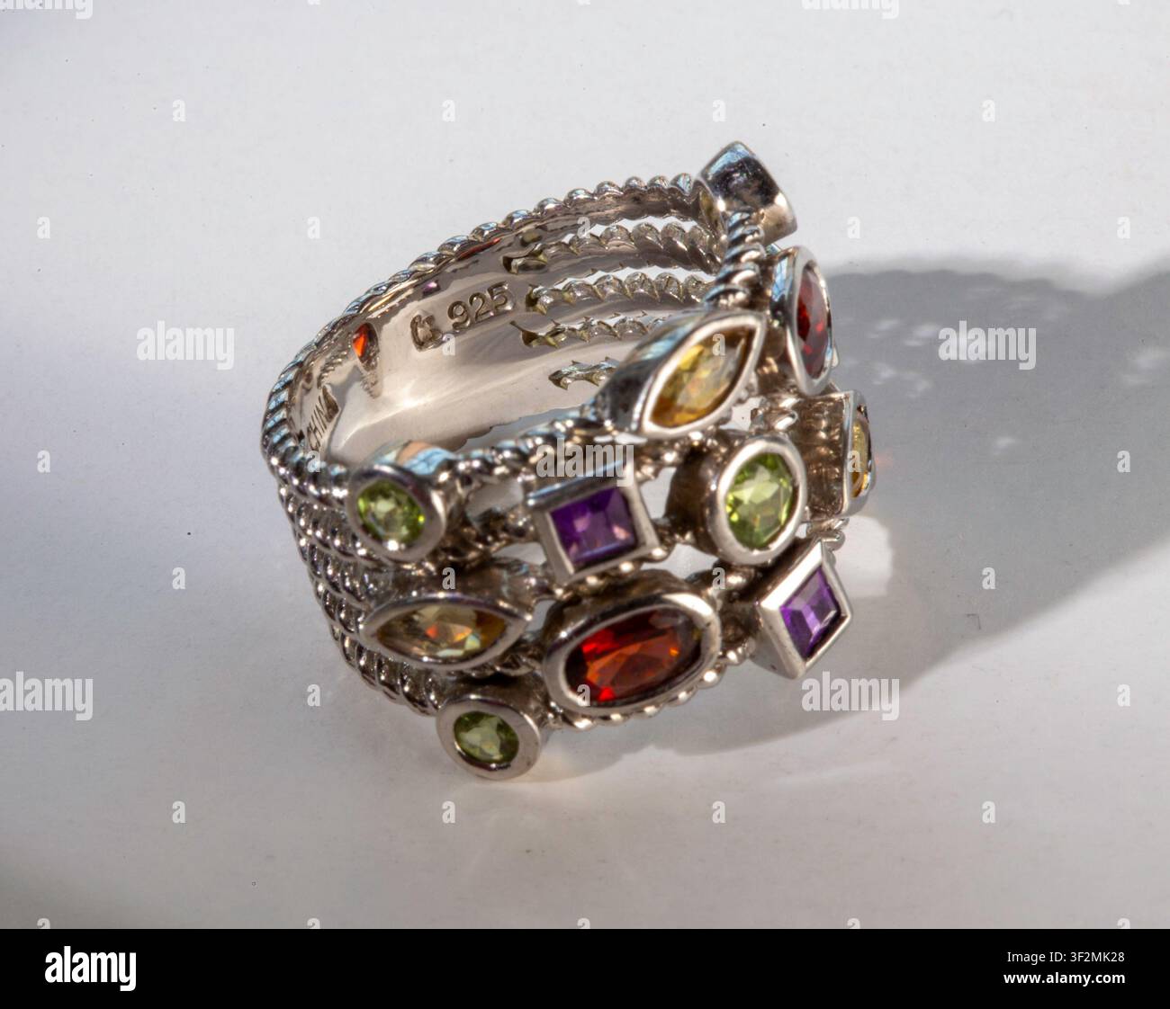 Vintage sterling silver multi-stone statement ring. Stock Photo