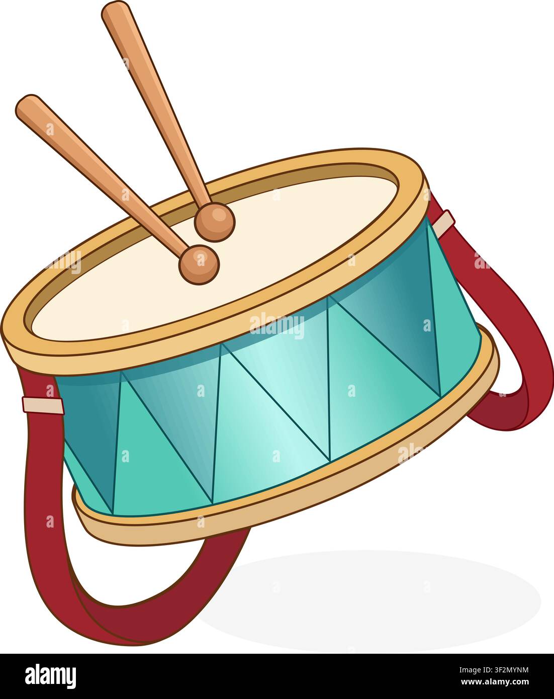 Toy drum with drumsticks isolated on white background. Stock Vector
