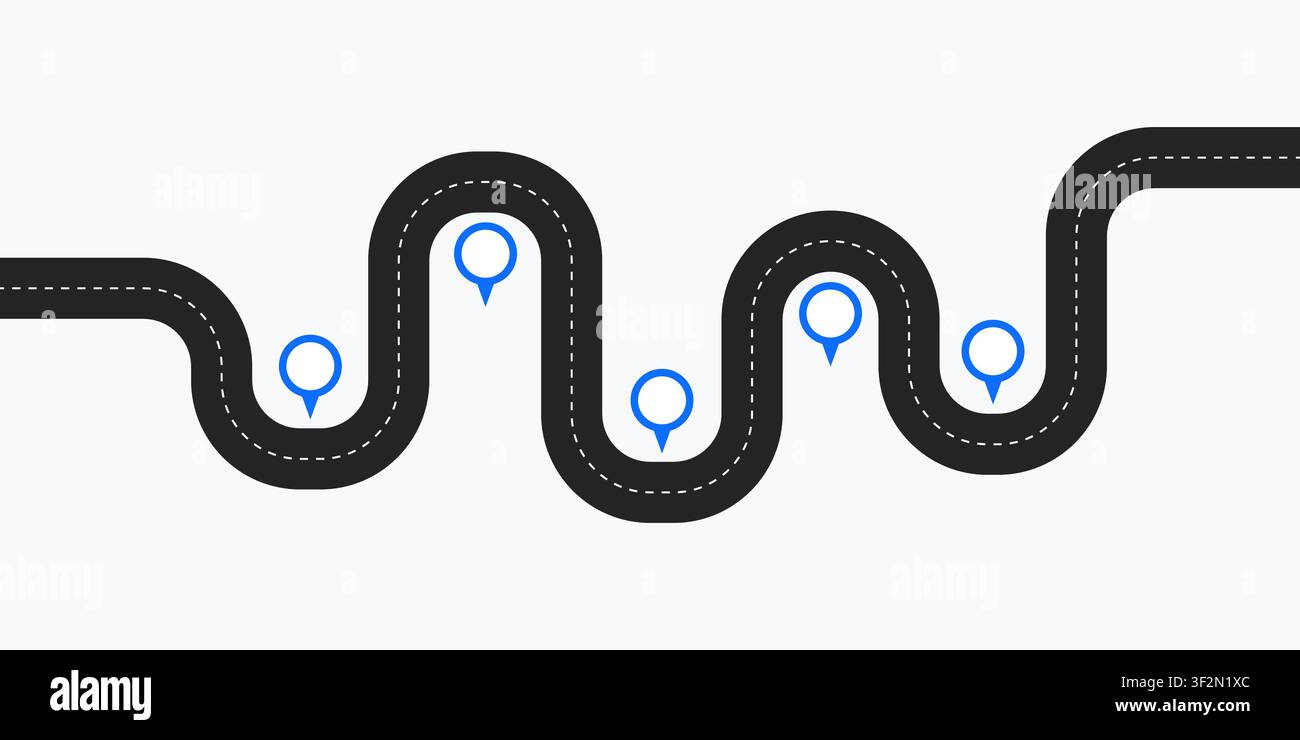 Winding road map route for navigation infographic Stock Vector