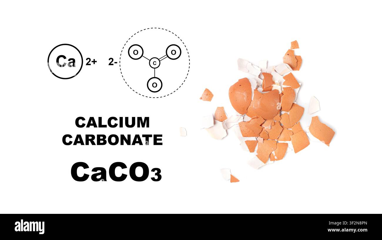 Broken egg shell as calcium carbonate, crushed eggshell, seashells, CaCO3 supplement, cracked eggshells, natural compost ingredient, broken egg shells Stock Photo